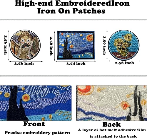 Miniatura 2 de 5 parches para planchar con patrón de pintura famosa para mochilas, parches bordados artísticos de alta gama, apliques de bricolaje para chaquetas,