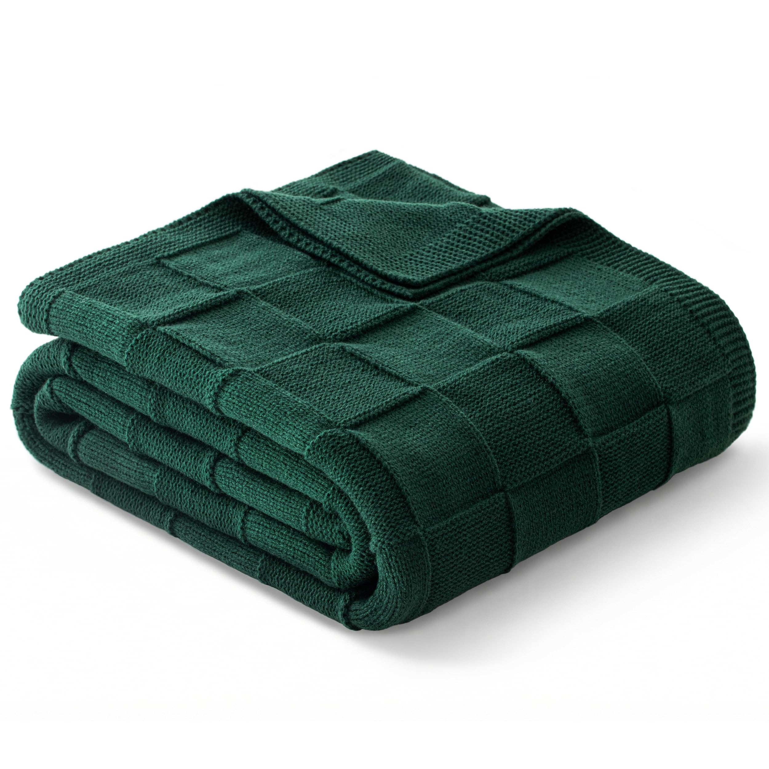 Whale Flotilla Knit Throw Blanket for Couch, Soft Fuzzy Decorative Knitted Blanket for Sofa Bed, Lightweight Cozy Warm Throws, 150x200 CM, Dark Green