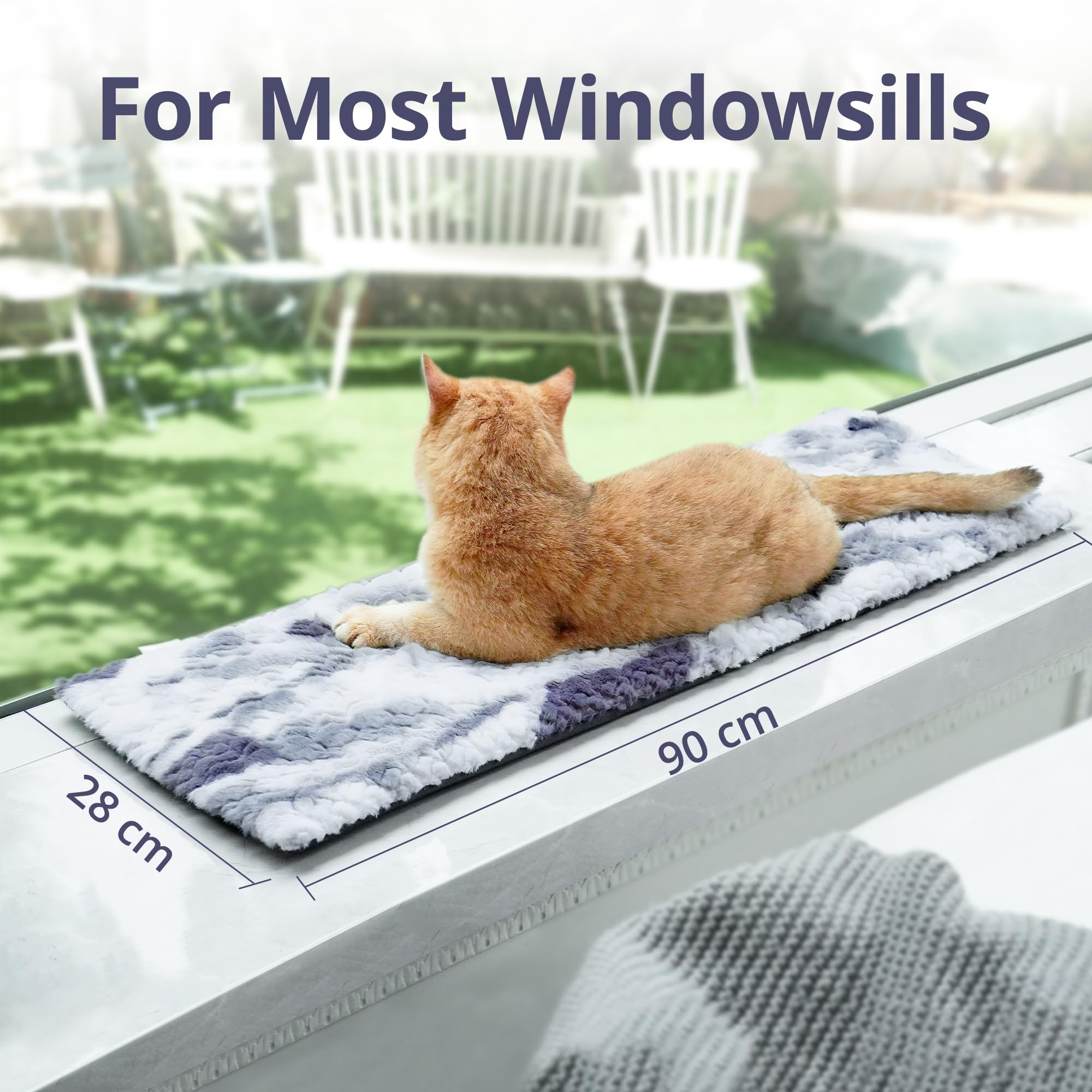 Cojín de Ventana para Gatos Colchoneta Autocalentable sin Electricidad, Antideslizante Manta Autocalentable para Gatos para Ventana 90x28cm, Suave y Lavable Funda Gris