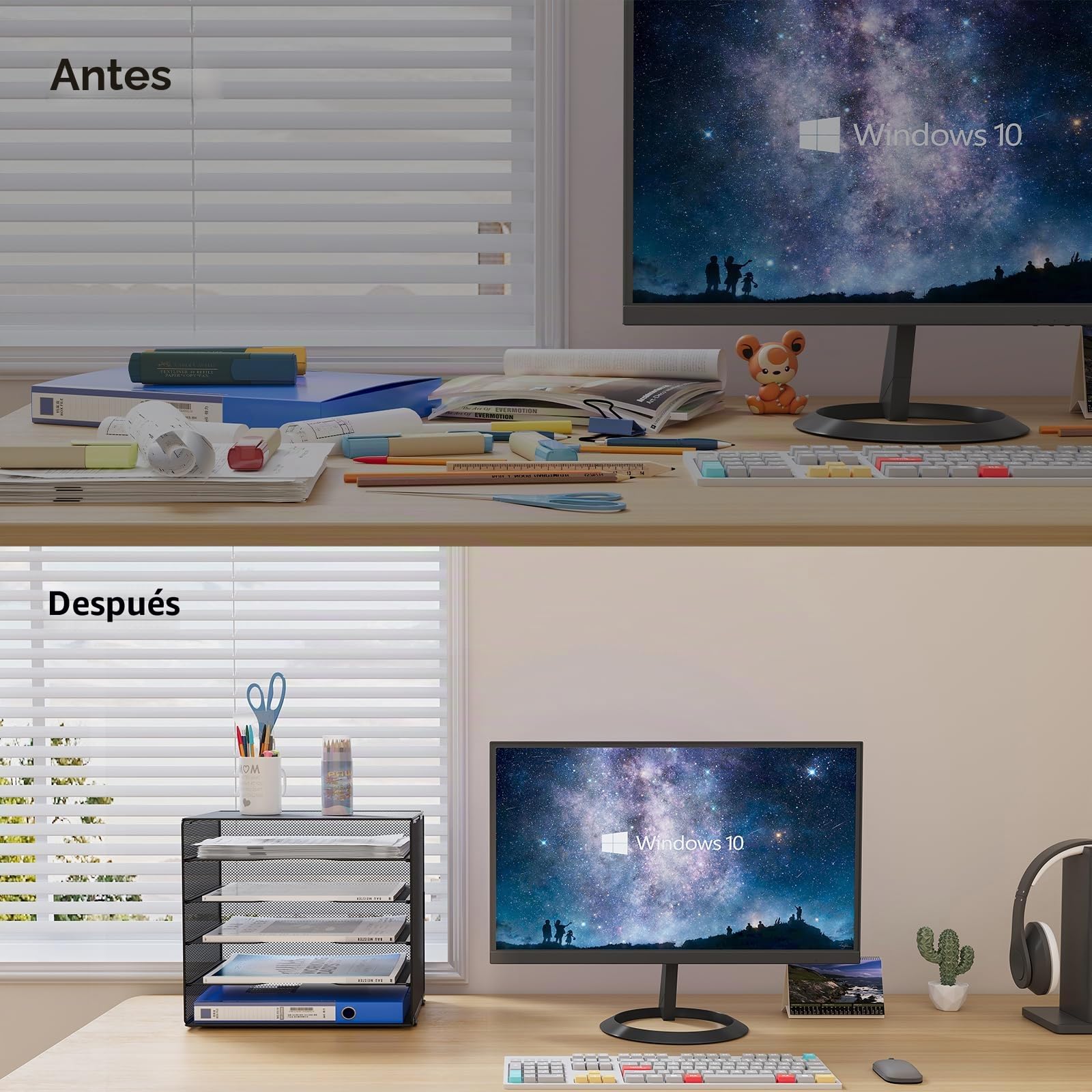 EasyPAG 5 Niveles Metal Malla A4 Bandeja Archivador Organizador Oficina Soporte Documentos Clasificador Papeles Almacenamiento Escritorio Estante Folios,Negro