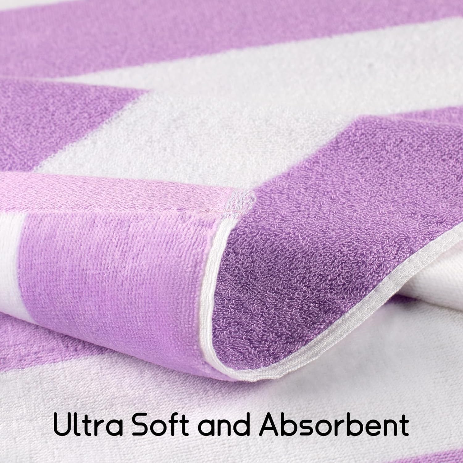 cabanana Large Oversized Beach Towel - 35 x 70 Inch Cotton Pool Towel, Purple Striped Soft Cabana Swim Towel - Image 2