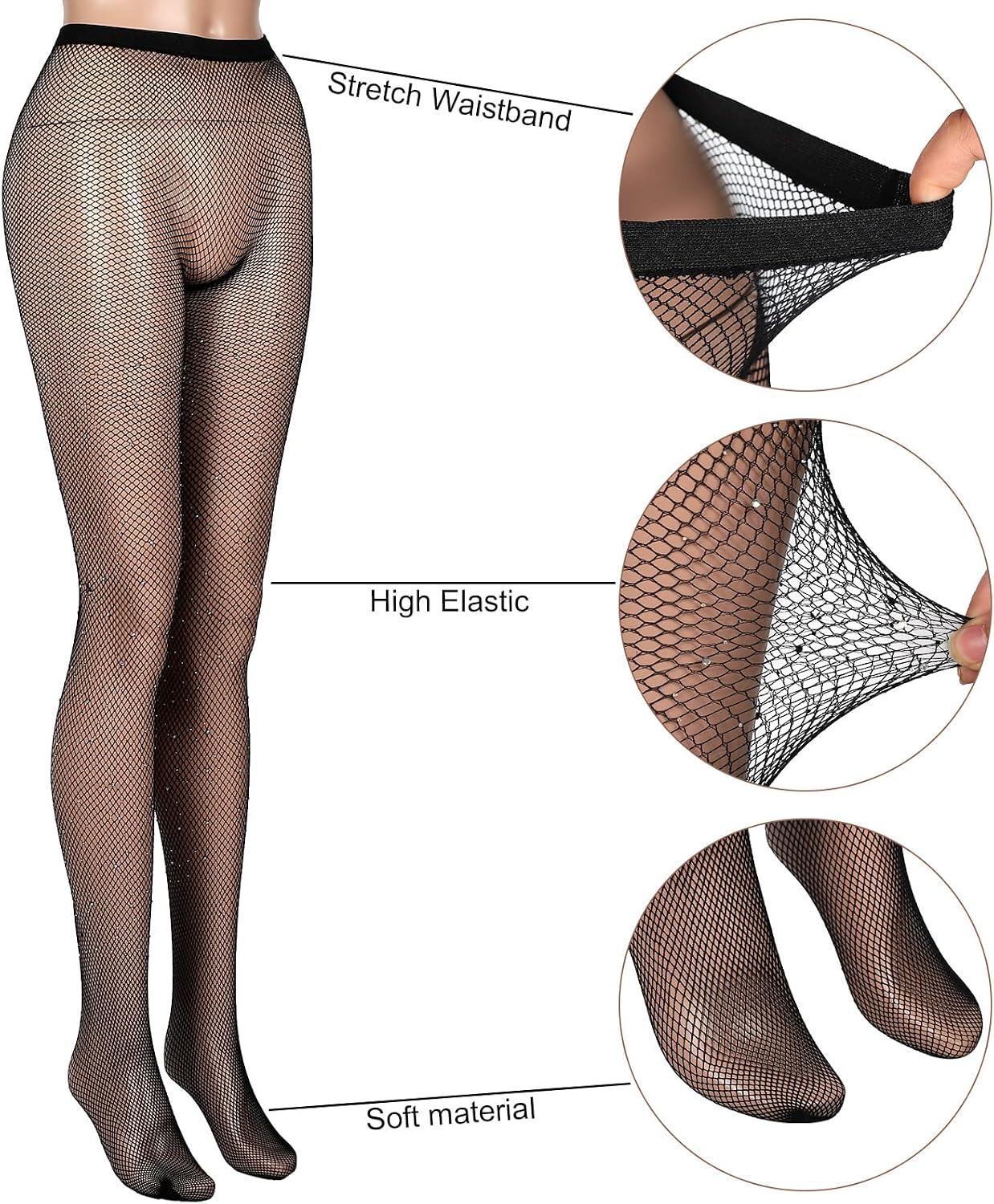 6 Pairs Fishnets Stockings for Women Rhinestone Fishnets Stockings Glitter Sparkly Fishnet Tights One Size Fit All