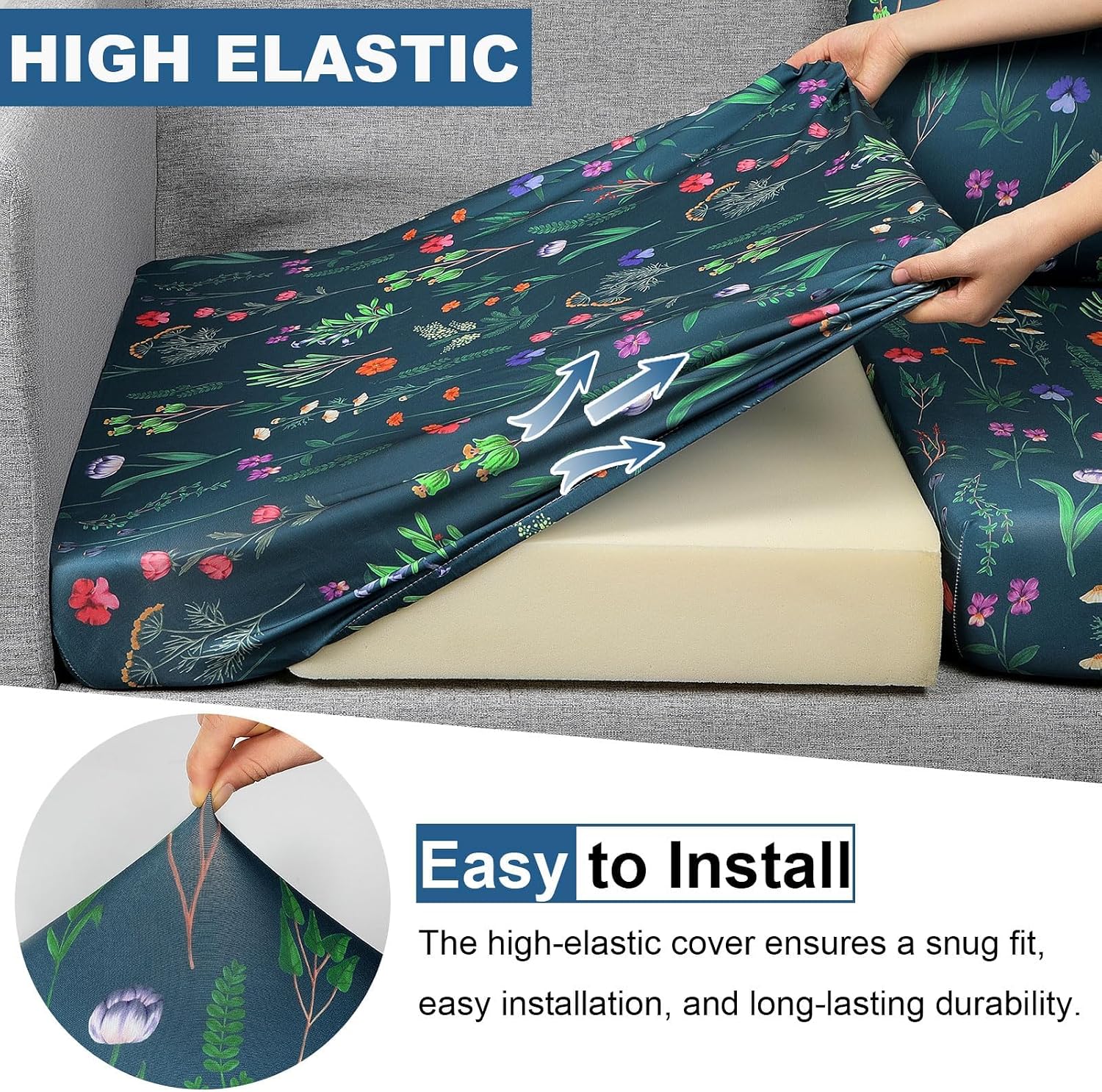 pickyNproud 8Pcs Patio Cushion Covers Stretch Outdoor Couch Cushions Slipcovers Replacement Washable Furniture Protector with Elastic Bottom Sofa Chair Seat Cover, Green Flower thumbnail