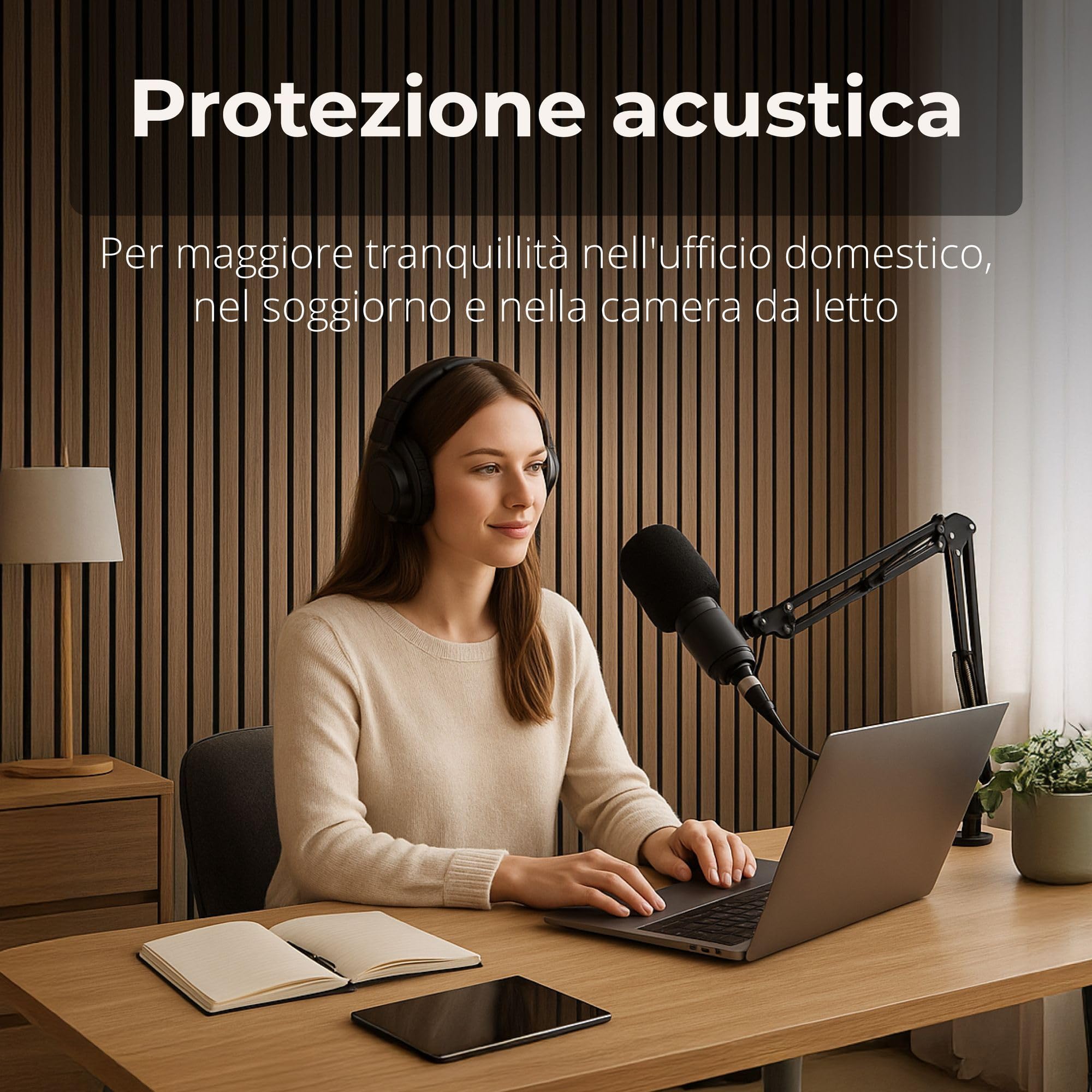 4 pannelli acustici in legno 120x60 cm con lamelle rovere chiaro – pannelli da parete per ridurre il riverbero in casa e in ufficio – rivestimento parete 3D interno