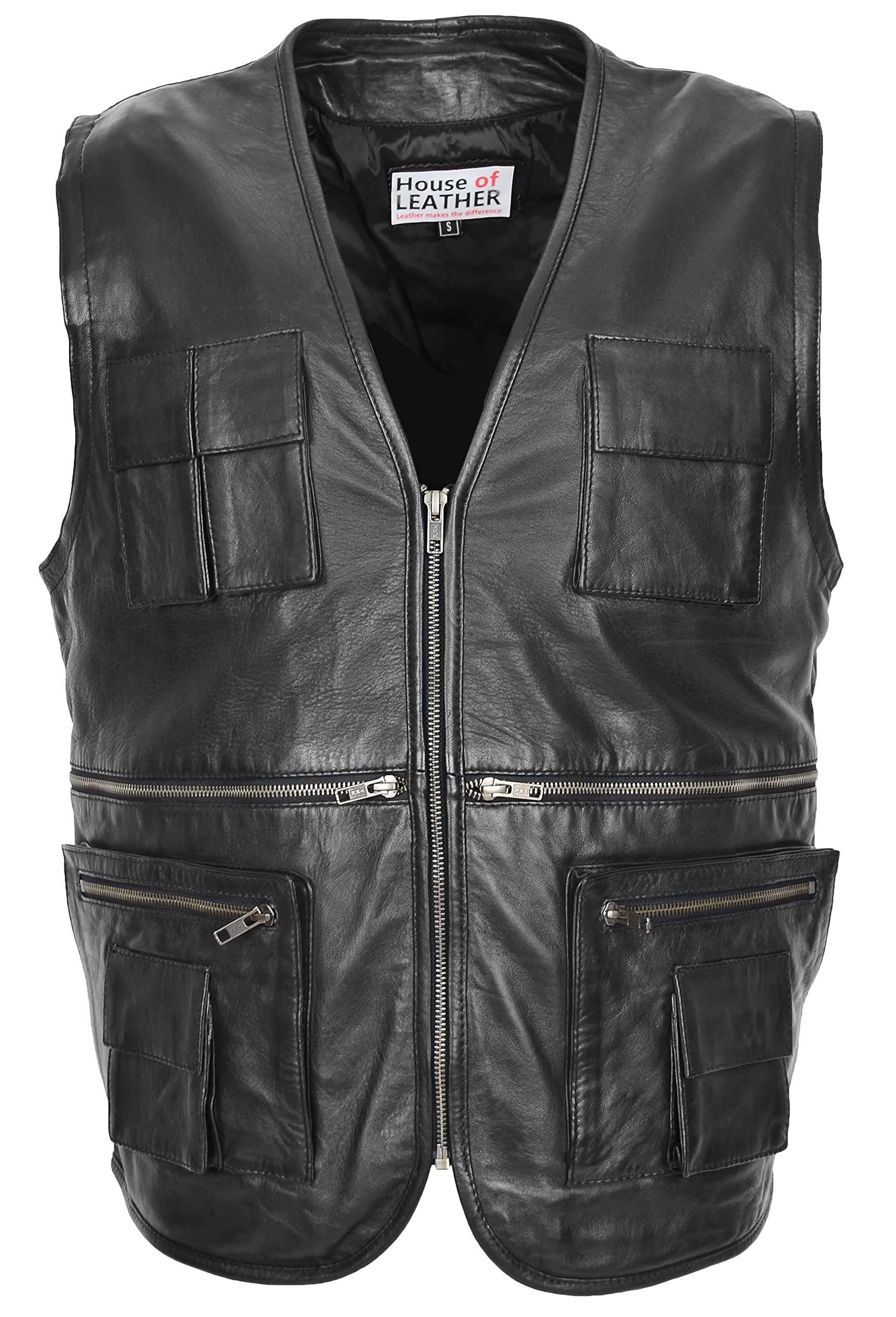 House of Leather Men's Leather Waistcoat Vest Black 3XL