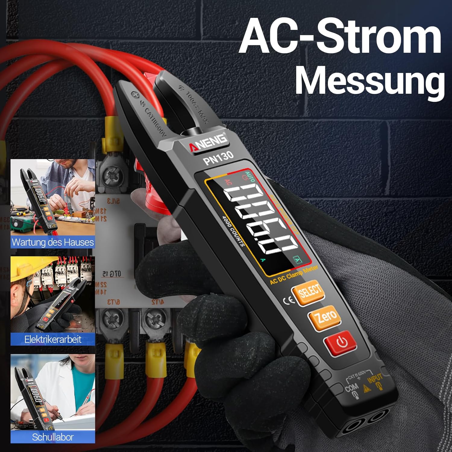 ANENG PN130 Multimeter measuring AC current in an electrical panel