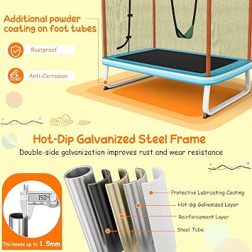 GYMAX Trampoline for Kids, 75 ASTM Approved Recreational Trampolines with Swing, Horizontal Bar & Enclosure Net, Mini Rectangle Trampoline for Baby Toddlers Indoor/Outdoor