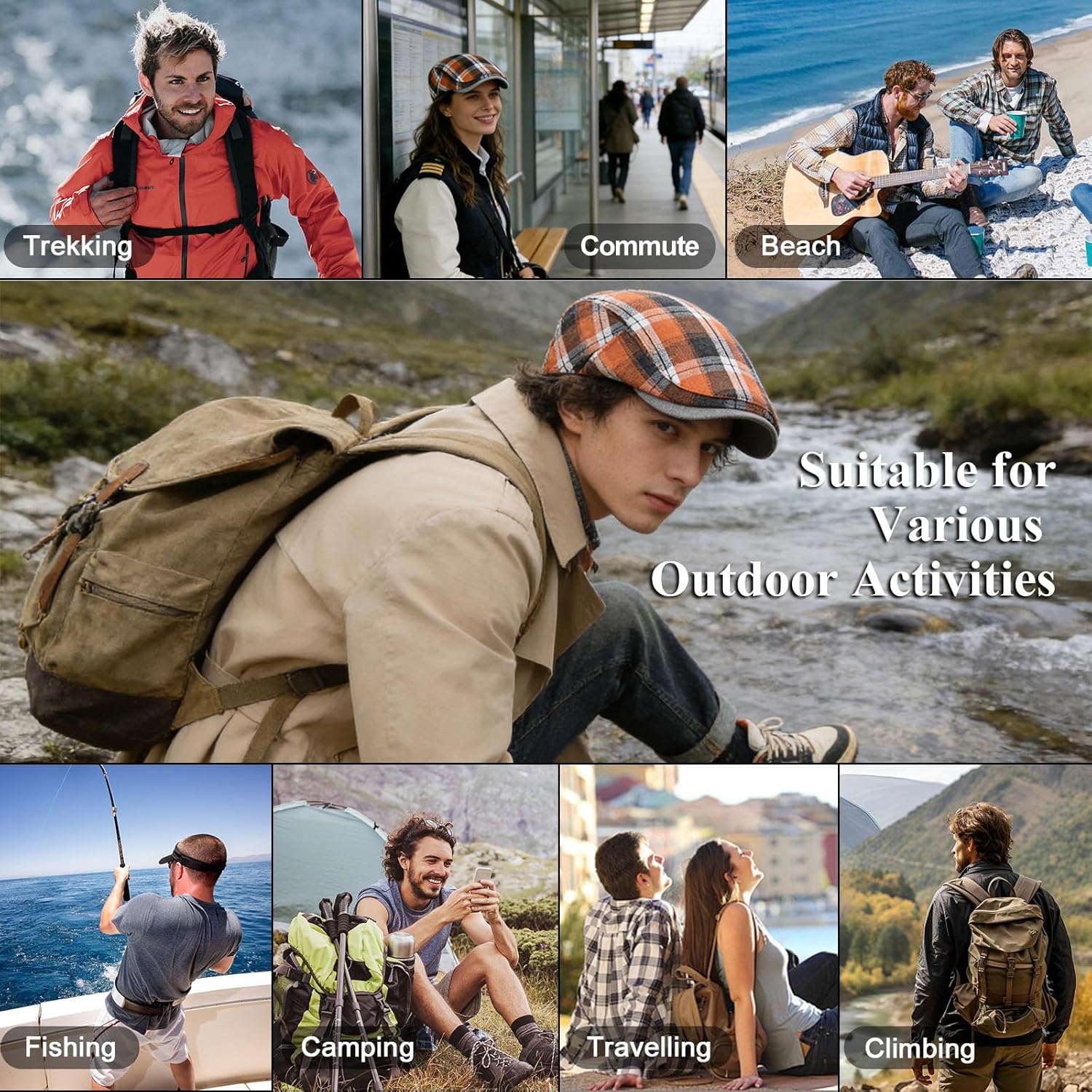 LJCZKA Retro Newsboy Caps for Men Plaid Flat Hats Adjustable Beret Cabbie Hat for Driving Hunting Golf - Image 6