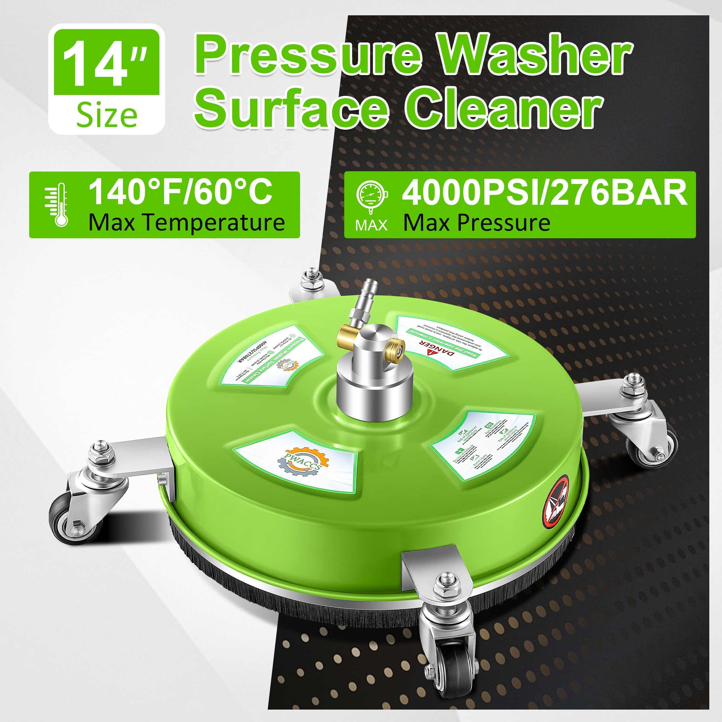 PWACCS Limpiador de superficies de lavado a presión de 14 pulgadas, limpiador de superficies de acero inoxidable para lavadora eléctrica, accesorio de lavadora a presión para limpiar calzadas, patios,