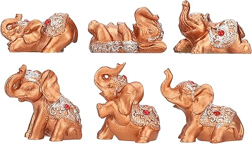 Mose Cafolo Juego de 6 estatuas de elefante pequeño de Feng Shui, color dorado, colección de regalo para decoración del hogar