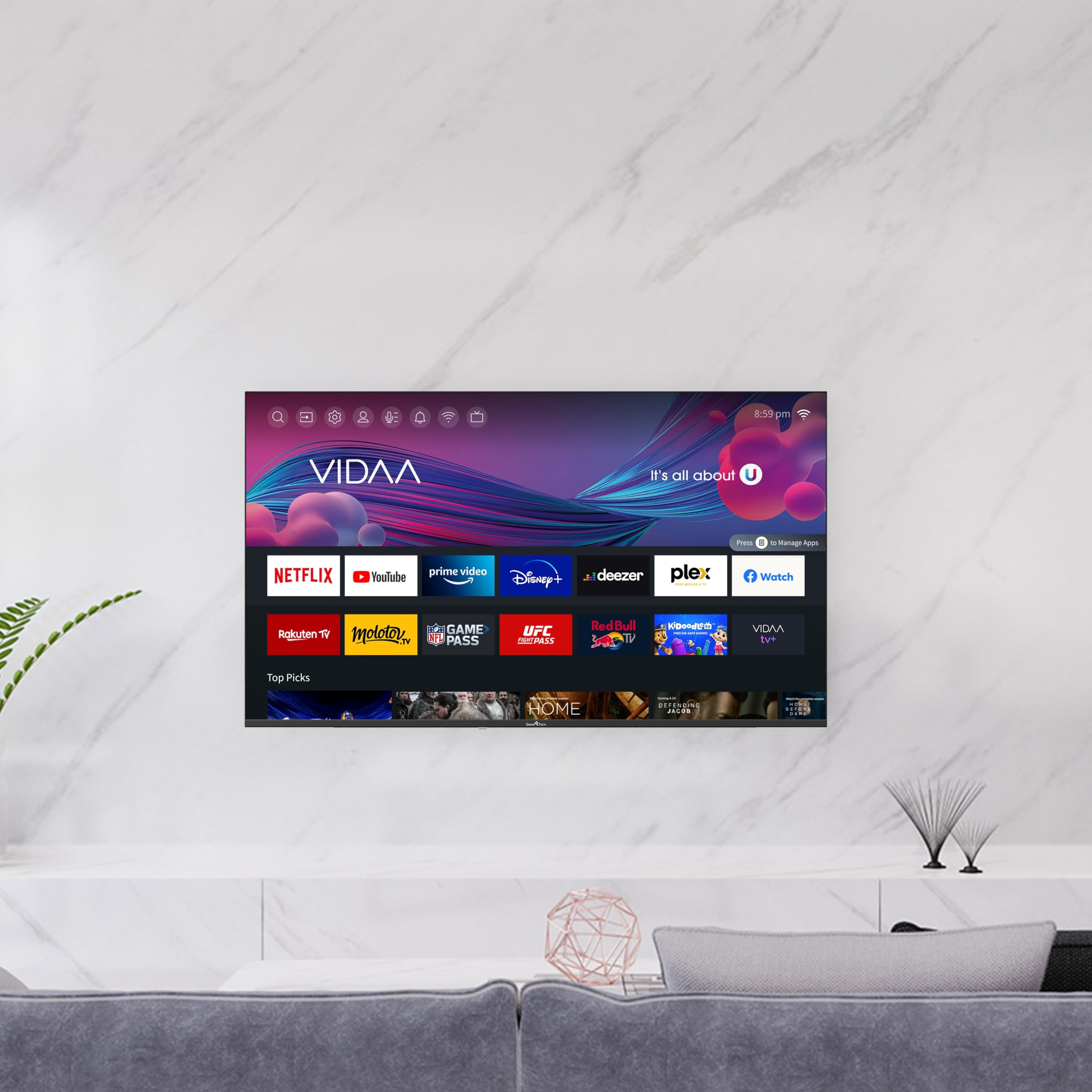 Smart Tech TV LED 4K UHD 55' (139cm) 55UV10V1 VIDAA 3xHDMI 2xUSB Store Mode Hotel Mode 55 Zoll – Bild 5