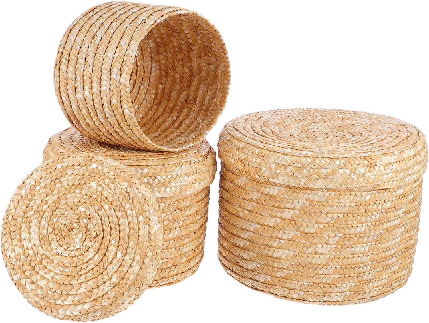 DOITOOL 3 Pcs 1 Set Straw Storage Basket Storage Buckets with Lids Toys