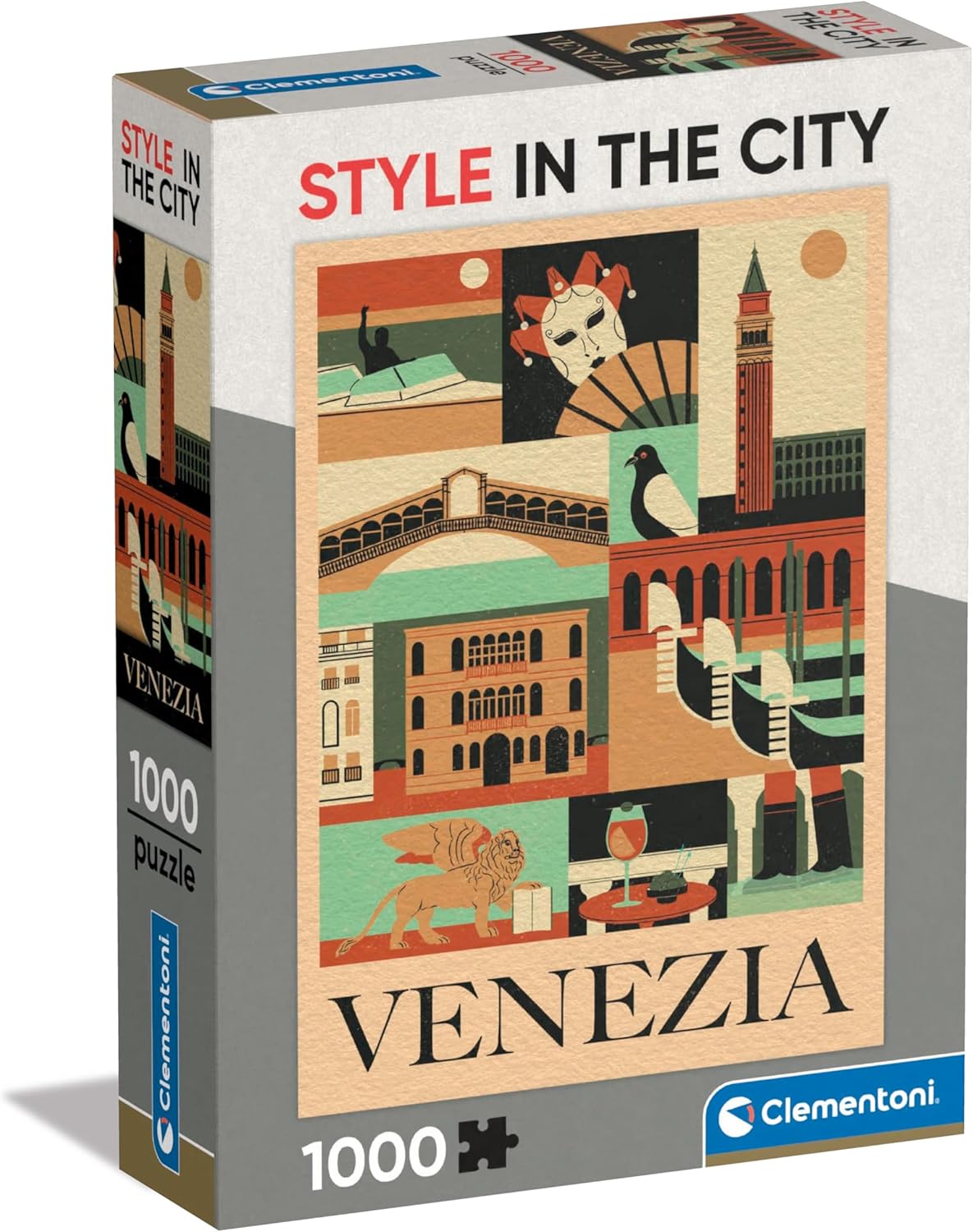 Clementoni - Style in The City Venezia-1000 Pieces, City Puzzle, Author Illustrations, Vertical, Fun for Adults, Made in Italy, Multicoloured, 39846
