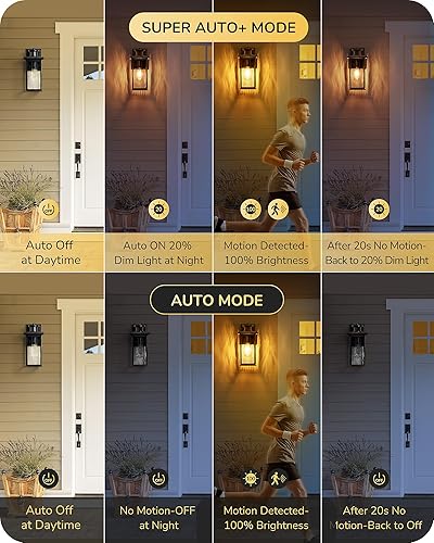 Miniatura 2 de EDISHINE Luces exteriores con sensor de movimiento para montaje en pared, luz de porche frontal del atardecer al amanecer con vidrio ondulado de