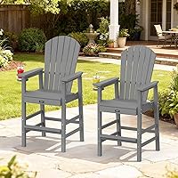 Vista 7 de VINGLI Juego de 2 sillas Adirondack altas Adirondack de polietileno de alta densidad con soportes para tazas, sillas de terraza de polietileno