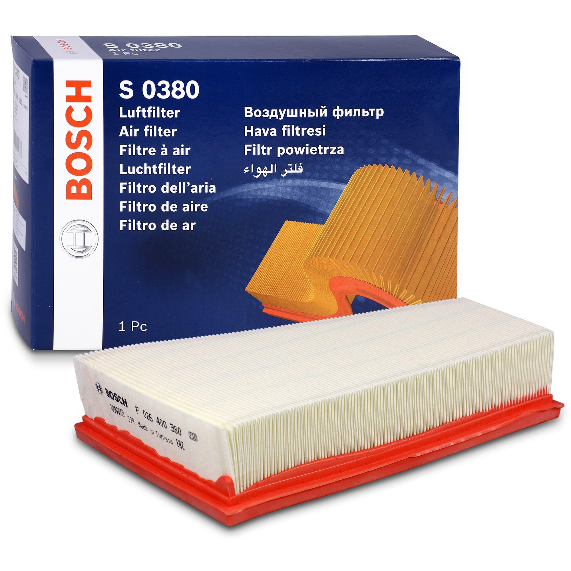 Bosch S0380 Luftfilter für Autos - reinigt angesaugte Luft von Partikeln - hohe Nass- und Reißfestigkeit
