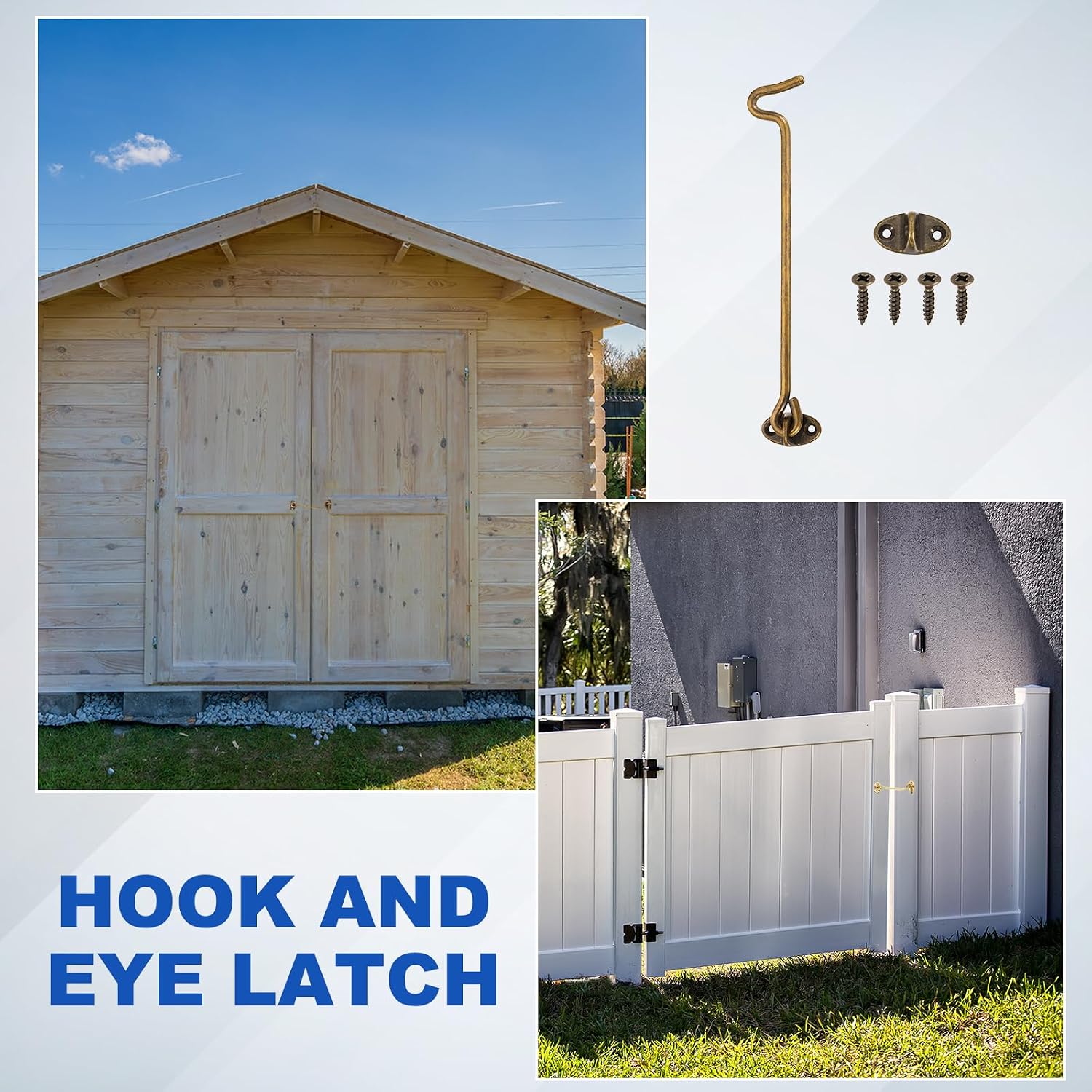 uxcell Hook and Eye Latch, 6.9" Brass Barn Door Latch with Screws, Cabin Privacy Door Gate Hooks for Window Sliding Door Fence Shed, Bronze