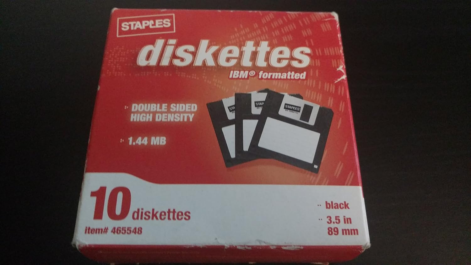 Staples 3.5" Formatted Diskettes, IBM DS-HD, Black, Pack of 10