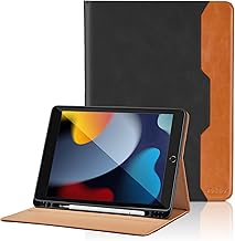 Hülle für iPad 9. Generation (2021) / iPad 8. Generation (2020) / 7. Gen (2019) 10.2 Zoll PU Leder Schutzhülle mit Tasche und Stifthalter, Auto Schlaf/Aufwach Funktion - Schwarz