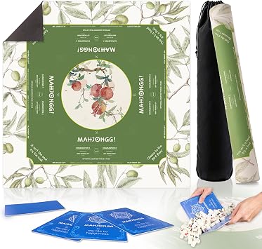 HWZ Mahjong Mat with 4 Professional Tile Mixers & Storage Bag, 31.5x31.5 Inch, 3.5mm Thick Waterproof Noise-Reducing Game Mat for American Mahjong, Cards & More, Olive Green