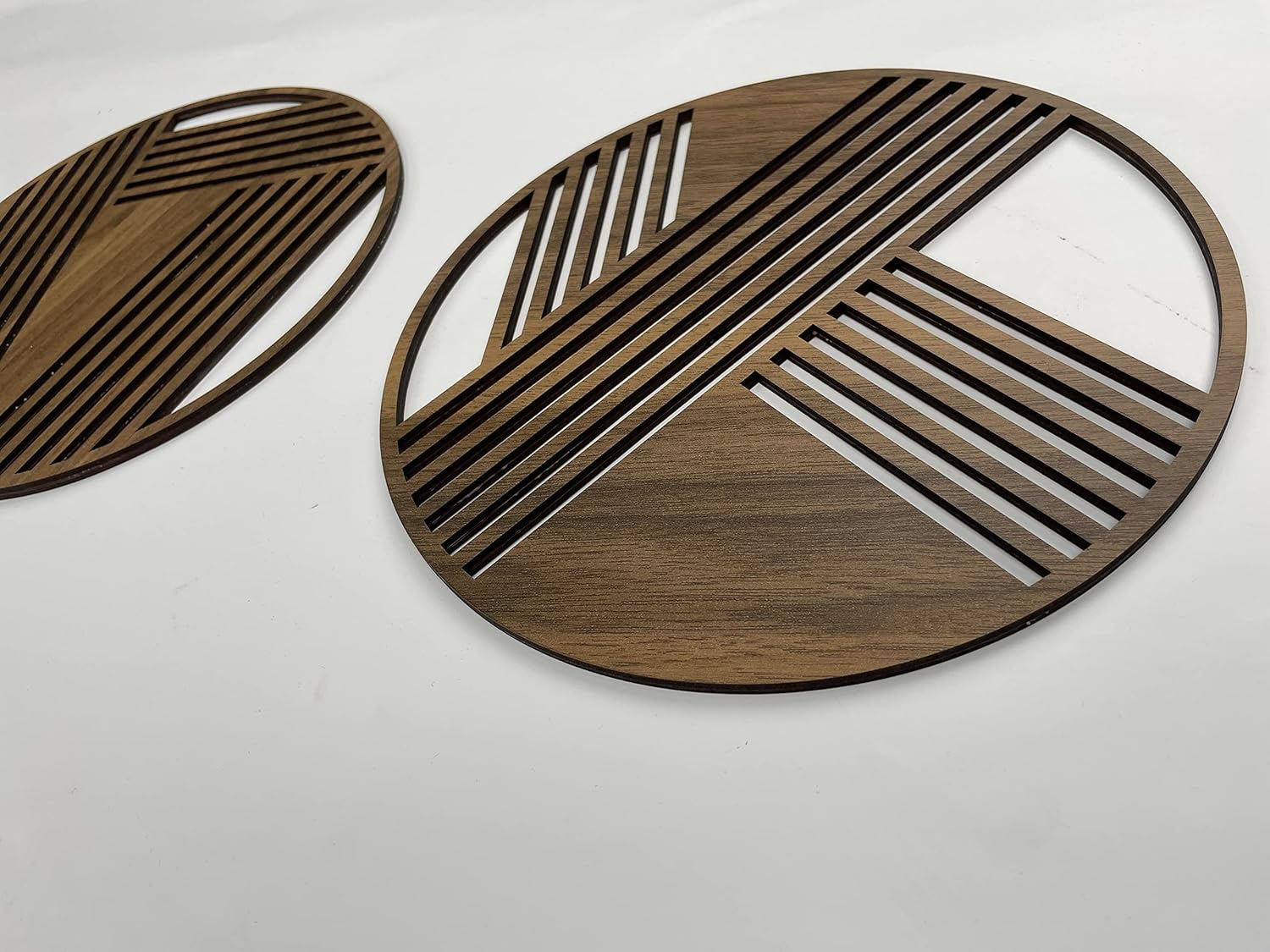 3 piece round wood wall art decor, Large geometric wall art, Abstract strings wall art