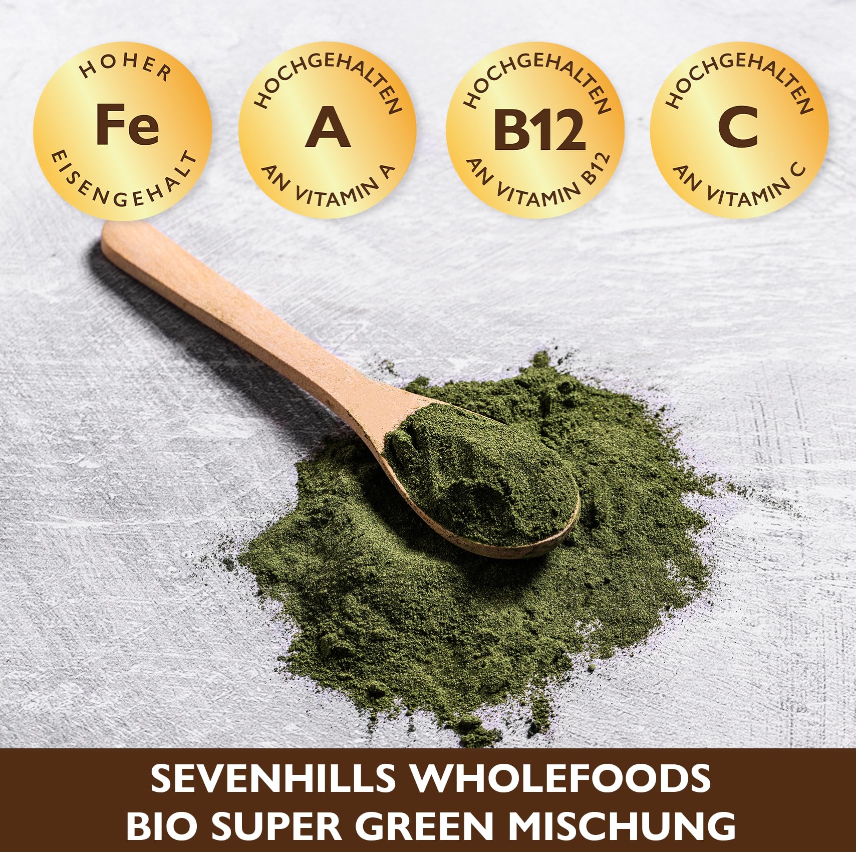 Sevenhills Bio-Super-Greens-Mischung 400g mit Spirulina, Chlorella, Weizengras, Gerstengras | Unterstützt Haut, Immunität | 80 Portionen | Grünes Superfood-Pulver