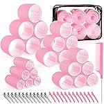 4 Sizes Self-Grip Hair Rollers Set for Long, Short Hair and Bangs - 50 Pcs with Clips (25mm, 36mm, 48mm, 60mm), Pink