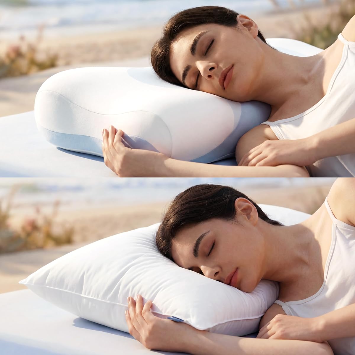 Bedsure Almohada cervical para cuello – Almohada de contorno ergonómica firme para dormir, almohada de apoyo para el cuello de espuma viscoelástica para personas que duermen de lado y boca arriba, diseño ortopédico para apoyo y alineación duraderos