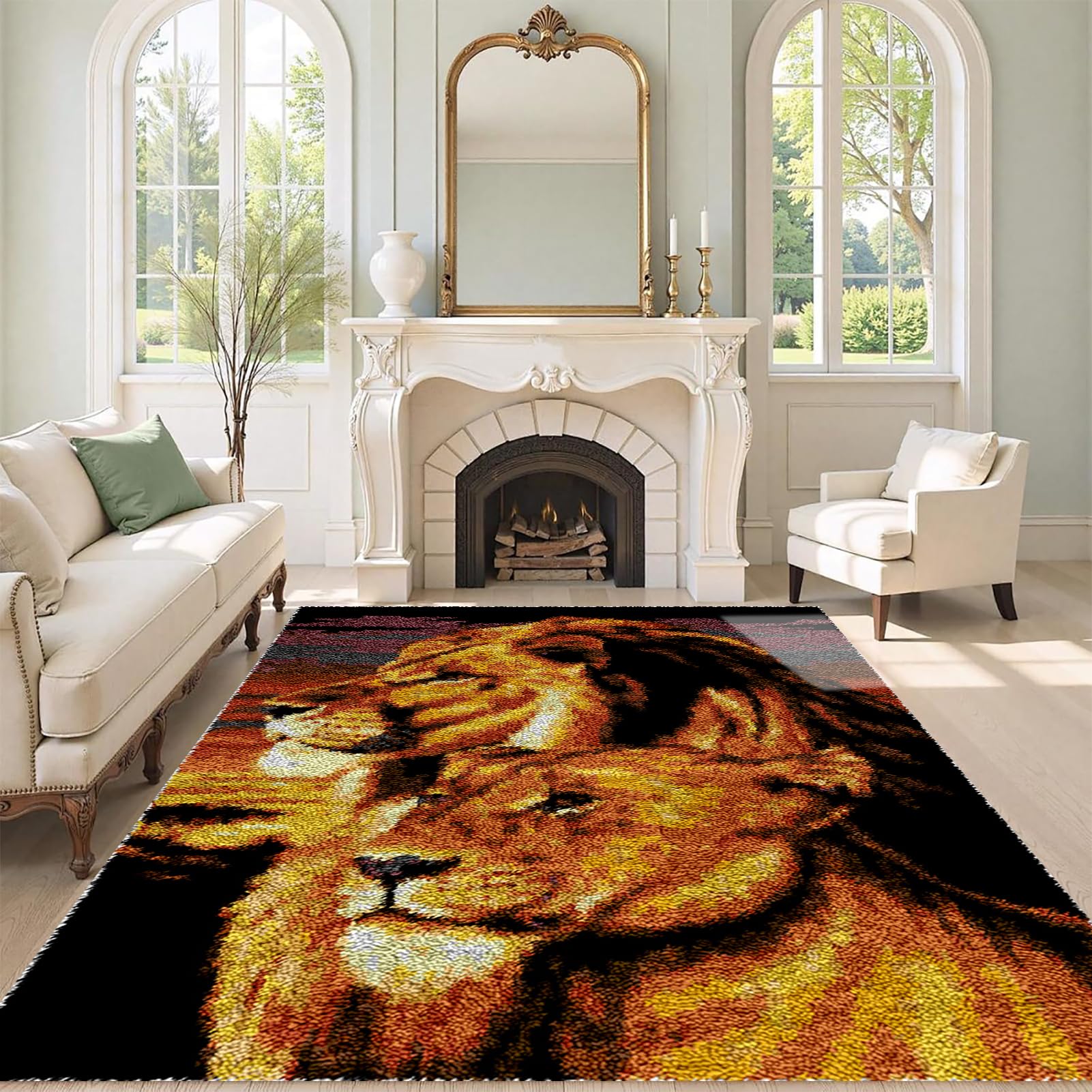 QUIYAEZY Large Latch Hook Kits for Adults, Latch Hook Rug Kits 75 x110 cm Tapestry Kits Rug for Beginners, Pre-Printed Pattern Embroidery Carpet Home Decoration, Rug Making Kit for Beginners
