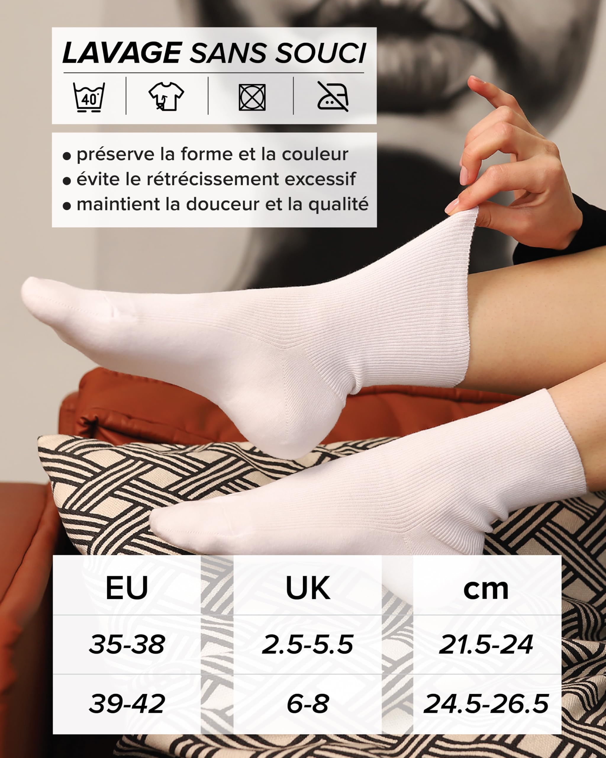 vitsocks Chaussette non comprimante sans bord élastique Femme (3 PAIRES) bord souple qui ne serre pas 98% COTON fine légère