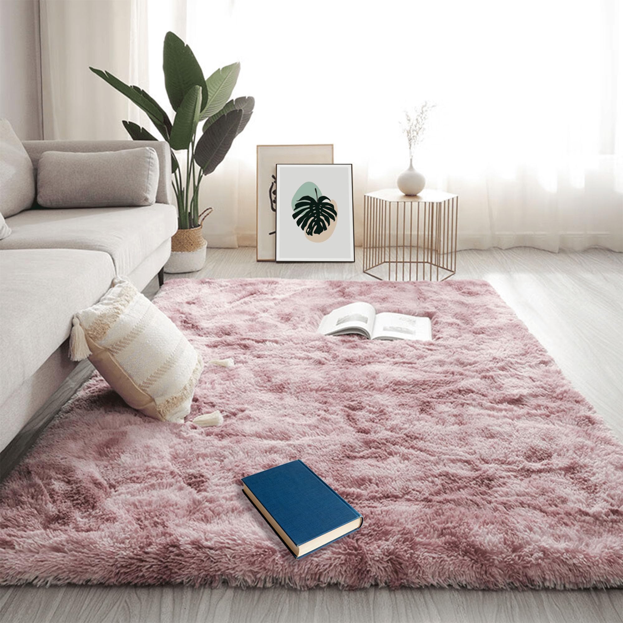 Tapis de salon moelleux 150x300 cm grand tapis shaggy rose pourpre antidérapant chambre