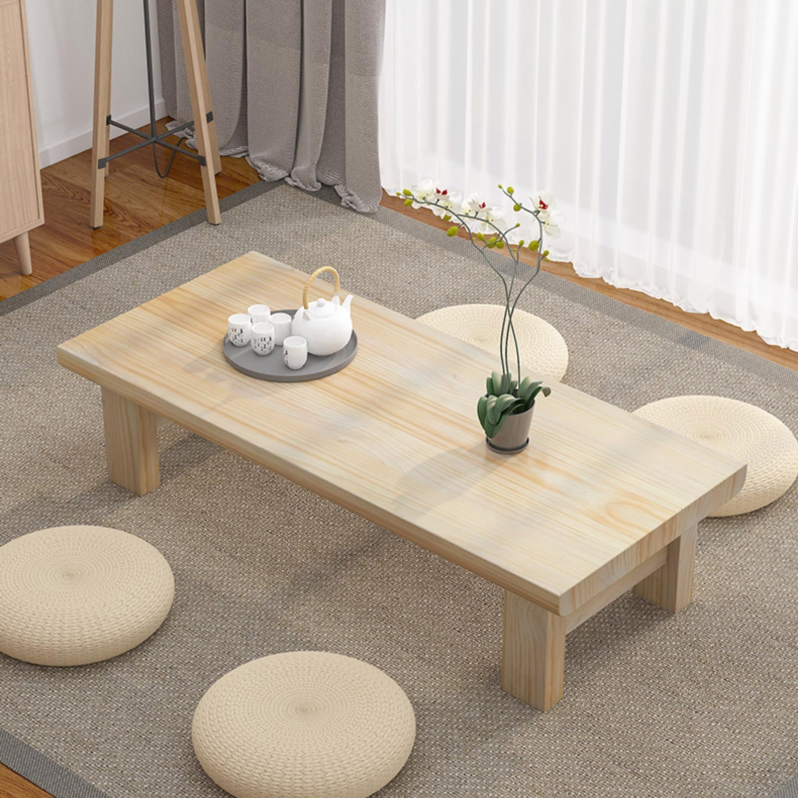 Table basse de pique-nique en bois compacte et pliable pour assise au sol et gain de place total