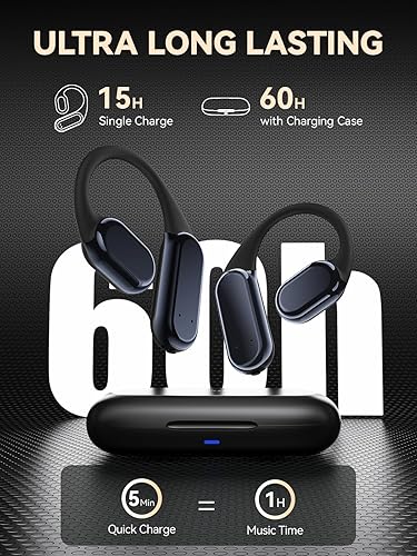Miniatura 6 de OWS - Auriculares inalámbricos de conducción ósea, auriculares abiertos con ganchos para los oídos, Bluetooth 5.3, hasta 60 horas de reproducción
