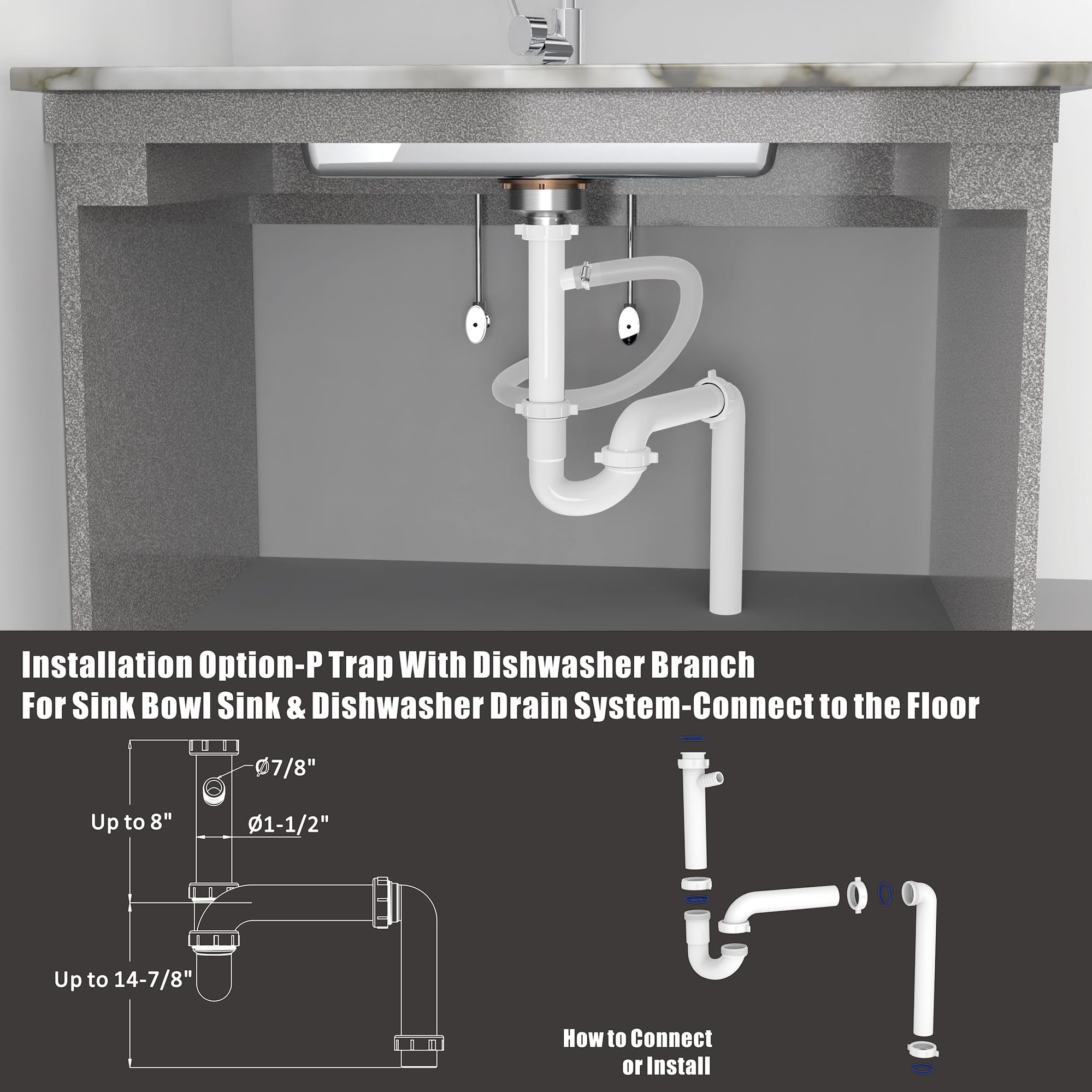 Kit de drenaje de fregadero de cocina, kit de fontanería de drenaje de fregadero de 1-1/2 pulgadas, repuesto universal de trampa P para fregaderos de cocina y baño con accesorios de reparación de