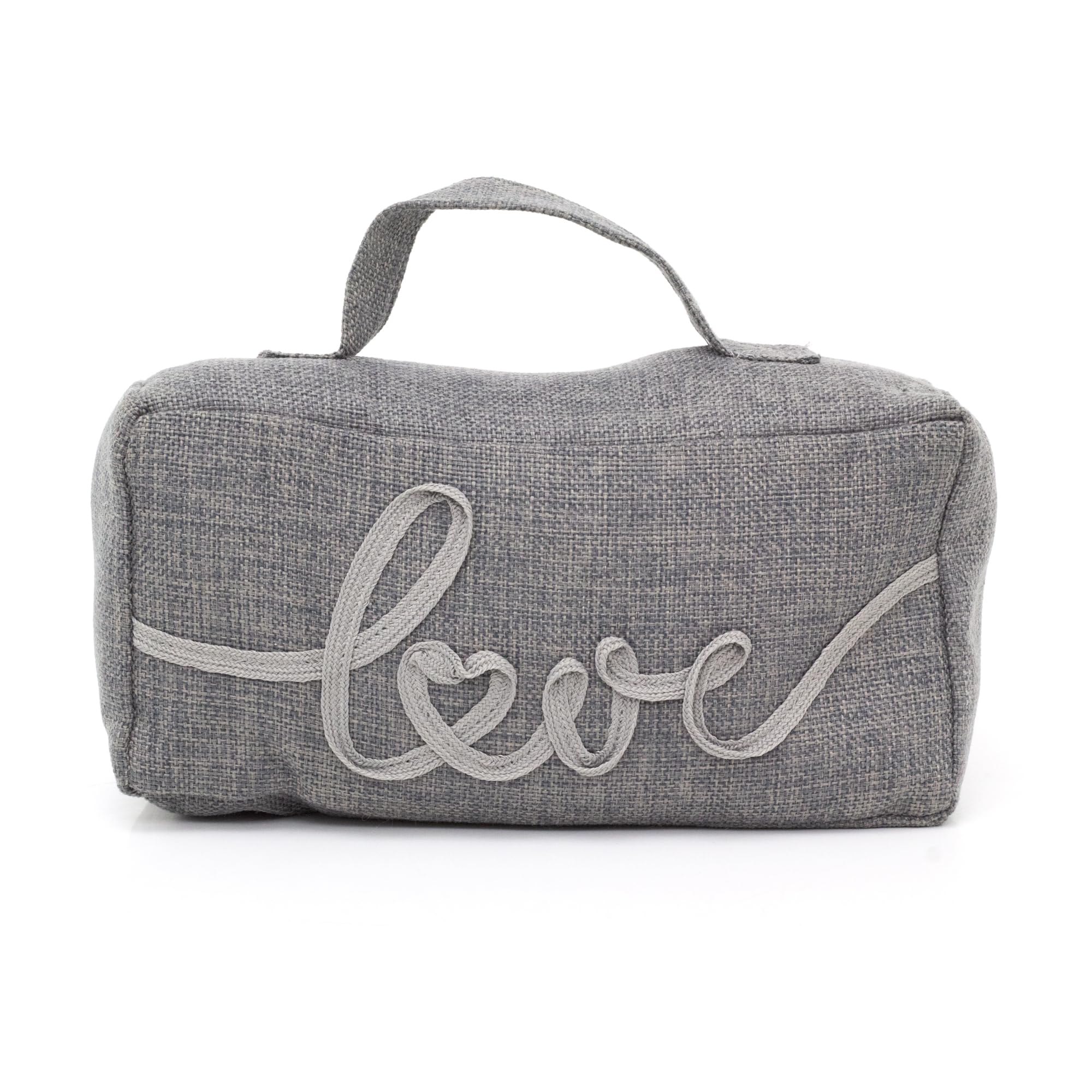 Grey Fabric Door Stop | Rectangle Weighted Door Stopper with Handle | Decorative Indoor Doorstop - Love