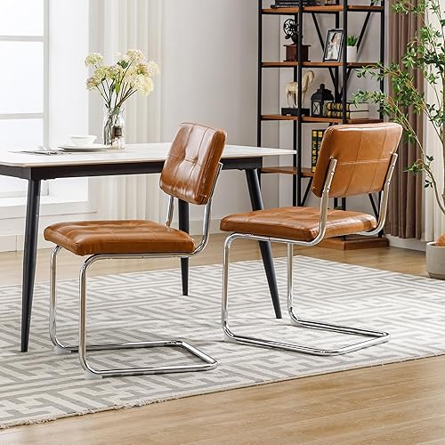 Miniatura 7 de Forevich Juego de 2 sillas de comedor modernas de mediados de siglo, sillas laterales tapizadas sin brazos con patas cromadas de metal para sala de