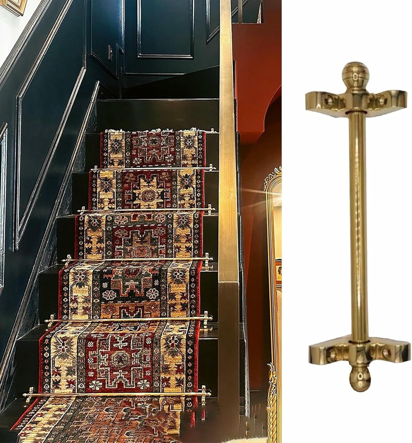 Diameter 1.6cm Smooth Stair Rods for Carpet Runners, 60cm Long Brass Decorative Rods for Rug, Home Staircase Carpet Strips Holder