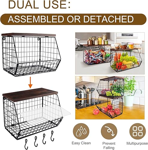 Miniatura 5 de 2 cestas de alambre de almacenamiento de cebolla con tapa de madera y organizador de despensa de 6 niveles sobre la puerta, almacenamiento y