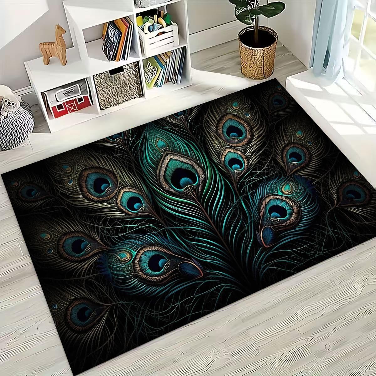 Tapis paon 3D romantique pour embellir un salon sombre