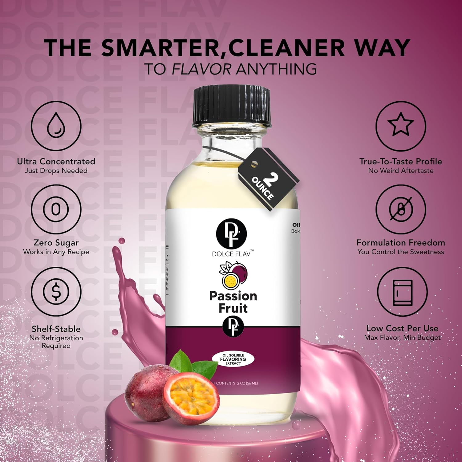 Dolce Flav Passion Fruit Extract (Oil-Soluble) 8 oz – Kosher, Sugar-Free, Concentrated Juicy Passion Fruit Flavoring for Baking, Smoothies & Desserts, Includes Measured Dropper