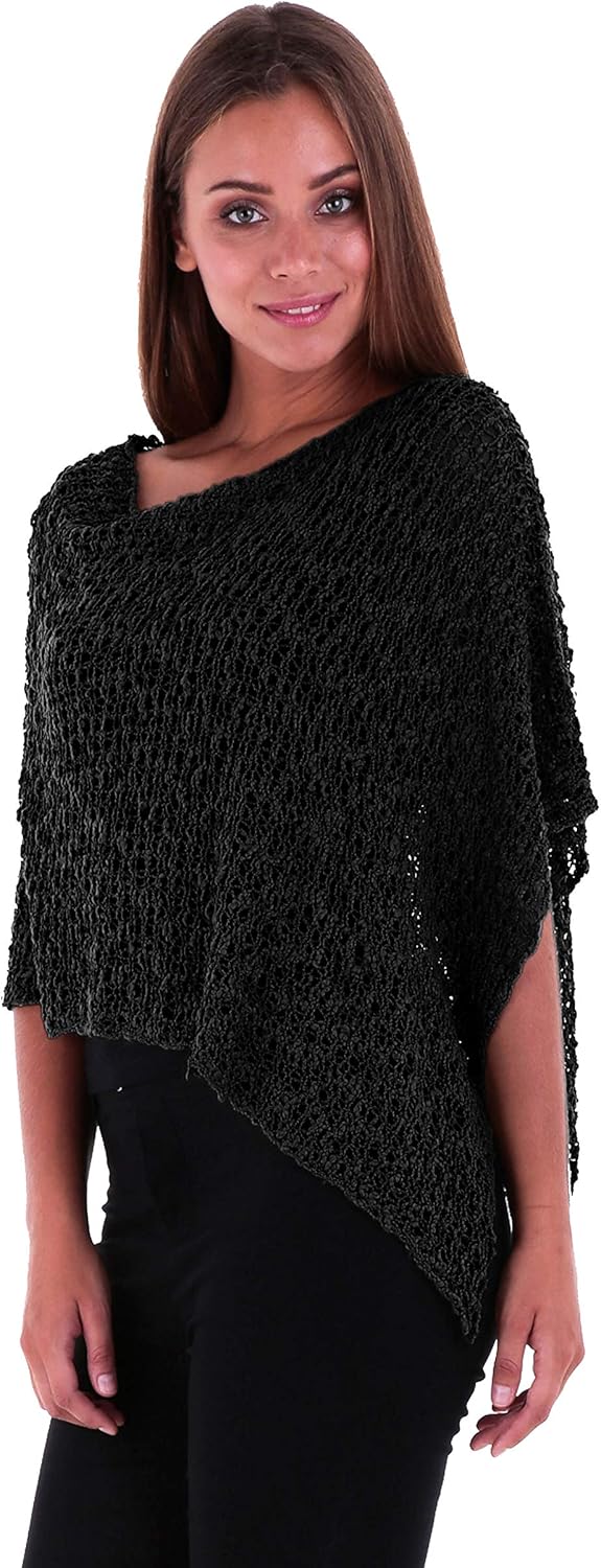 SHU-SHI Summer Ponchos For Women Lightweight Sheer Popcorn Knit Sweater Cape Pullover - Image 6