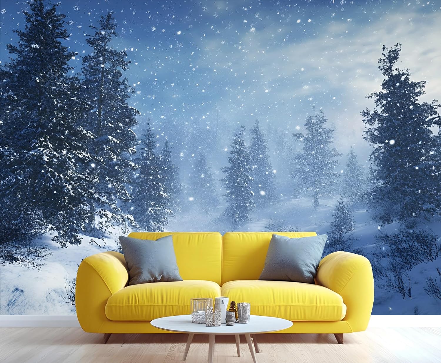 Winter Wallpaper, Nature Landscape Mural & Home Decor, Forest Wallpaper for Living Room Bedroom, 3D Pattern Printed Murals (Not Peel and Stick)