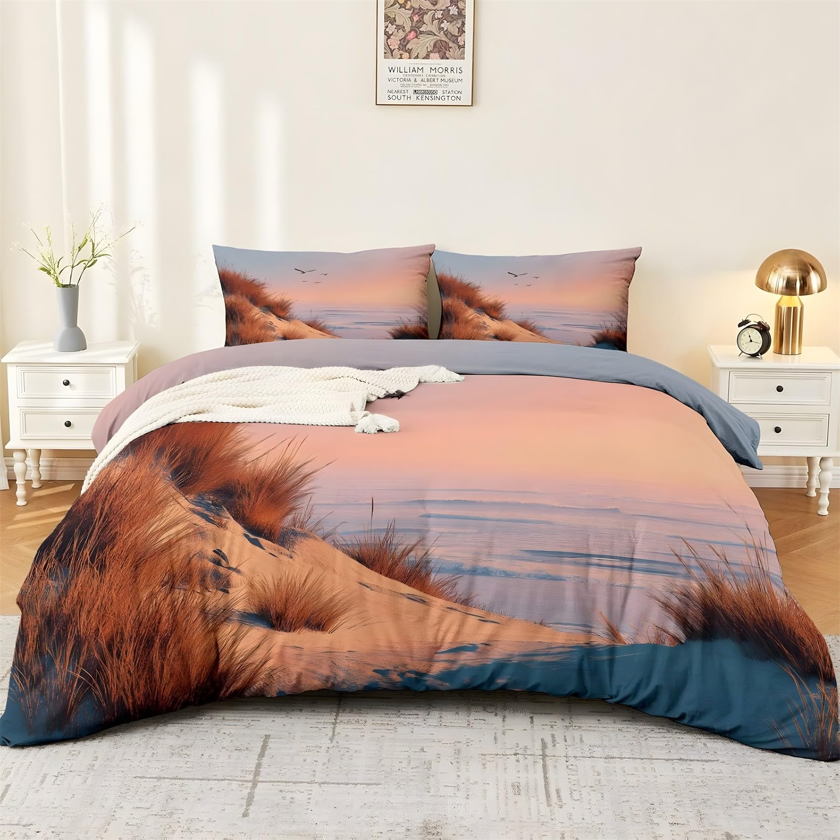 Housse de couette 220x240 anti-glisse en microfibre rose avec ses deux taies 65x65