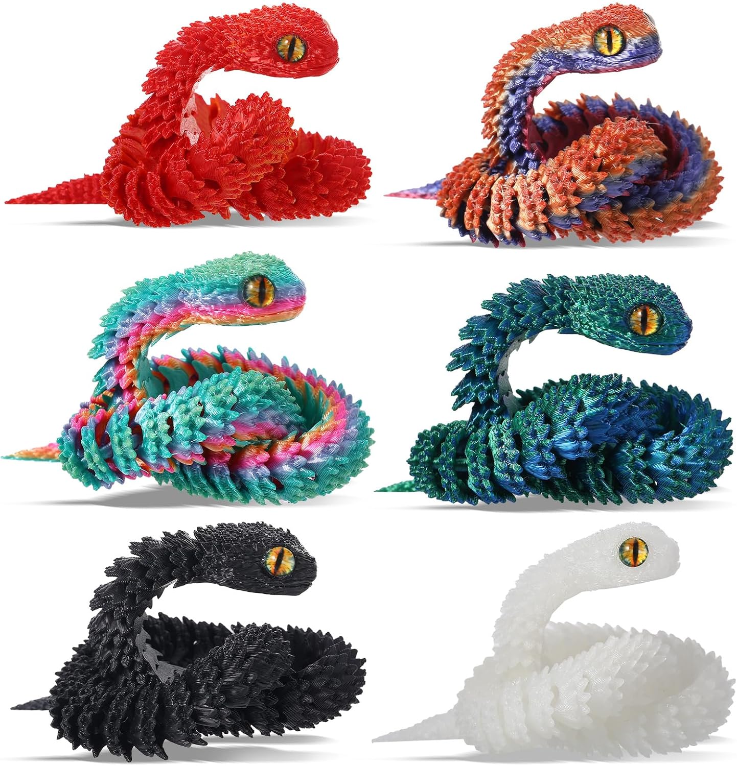 6Pcs 12in 3D Printed Snake Toys Flexible 3D Printed Animals for Home Desk Decor Christmas Fidget Toys Gifts