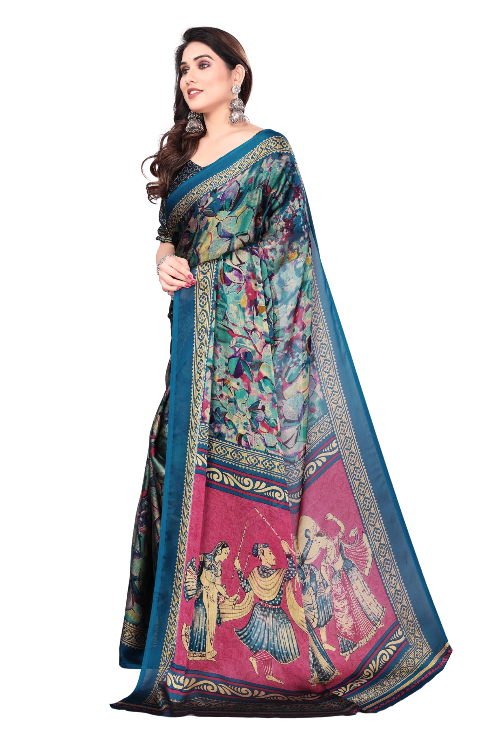 lyamay Women's Chiffon Georgette Floral Printed Saree with Blouse Piece-picture-37