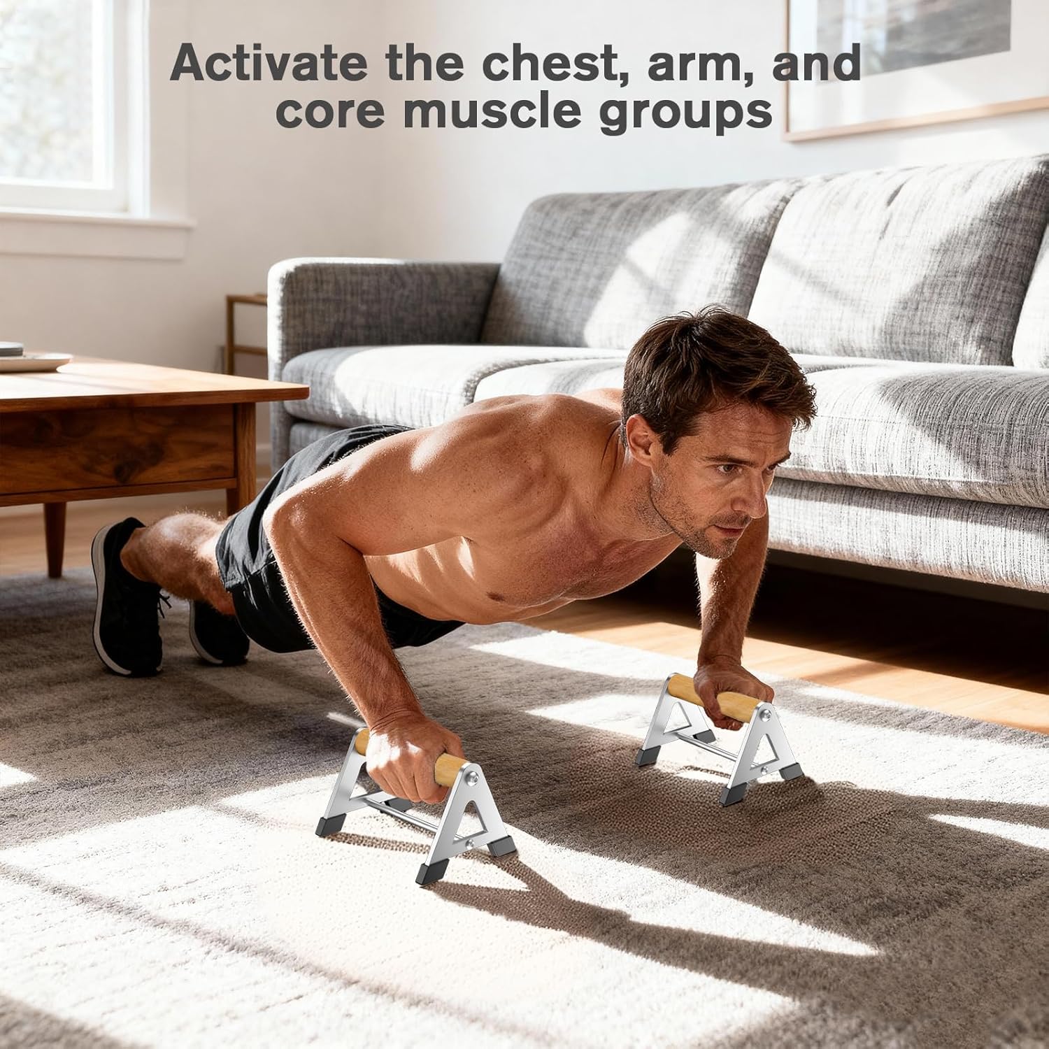 Push Up Stand, Pushup Handles for Strength Training, Heavy-duty Stainless Steel Push Up Bars Gym Exercise Equipment, Hold Up to 500lbs, 1 Pair