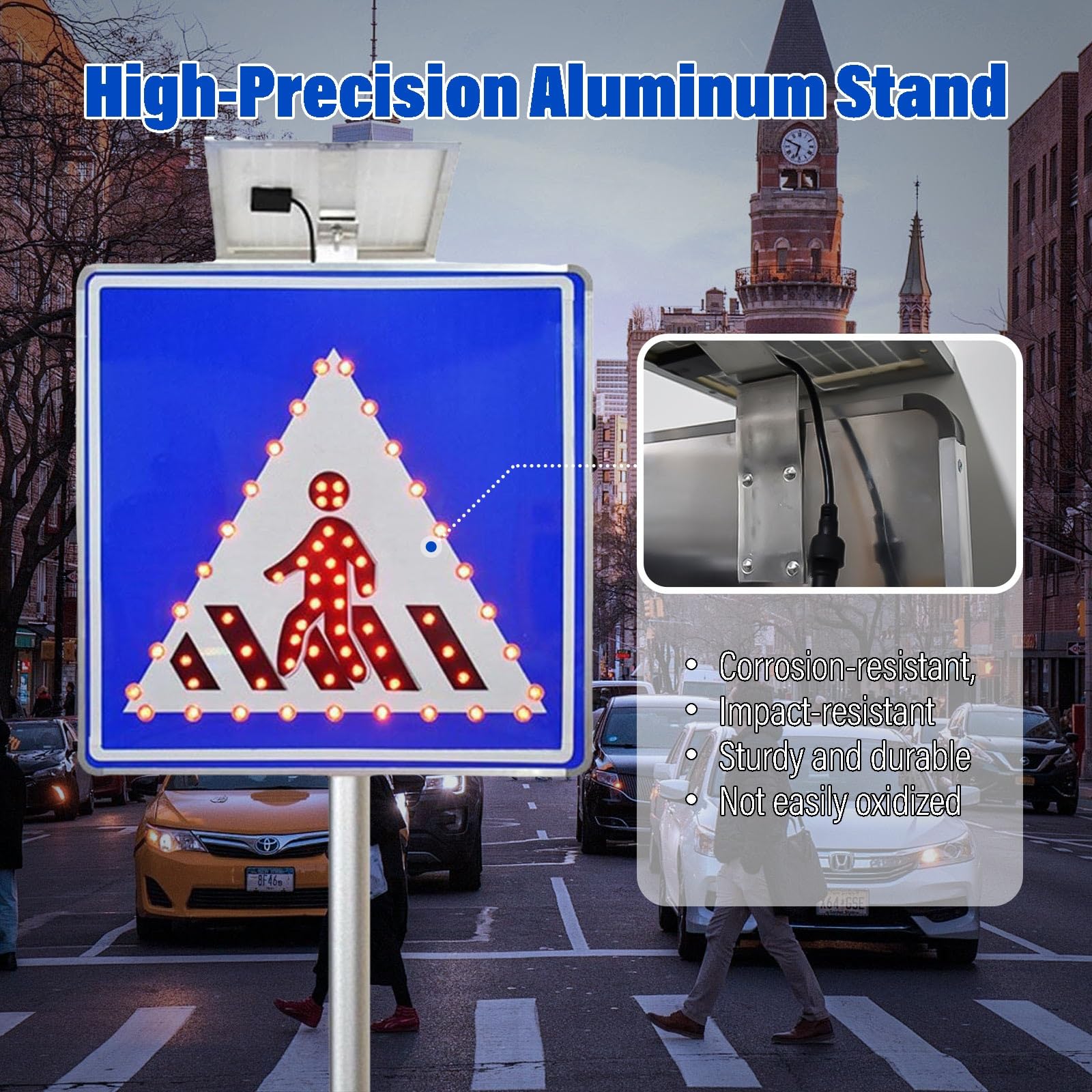 Señal Paso Peatonal Solar LED Cartel Luminoso Intermitente Ip65 Alta Visibilidad Para Seguridad Vial Escuelas Estacionamientos Zonas Urbanas Y Calles Transitadas(24in)