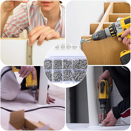 Miniatura 7 de 800 tornillos autorroscantes de cabeza plana M2, tornillos de fijación autoperforantes pequeños de cabeza cruzada para carpintería, kit surtido de