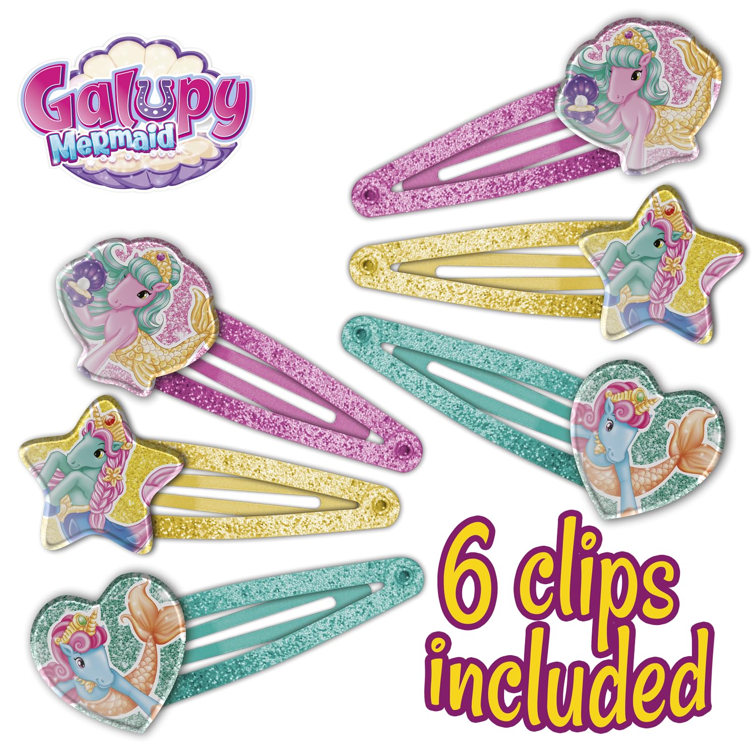 CRAZE - Galupy Mermaid Hair Clip, 6 spinek do włosów dla dziewczynek z jednorożcem, 3 różne wzory (po 2 sztuki)