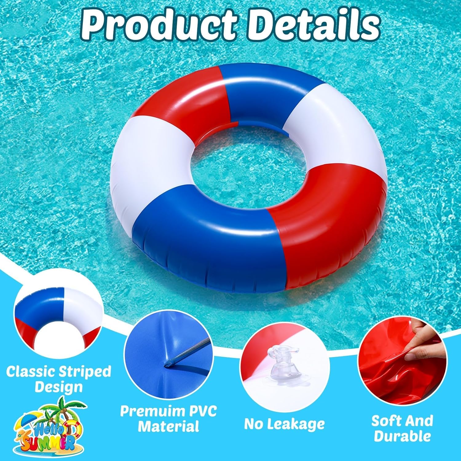 2 Pcs Inflatable Swimming Float Tools 35Inch Red White and Blue Swim Rings 4th of July Beach Pool Floats Pool Tube Rings Loungers Patriotic Tube for Adults Summer Beach Party Favor Gift